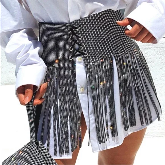 Skirts | Black Rhinestone Fringe Belt | Poshmark display picture 1